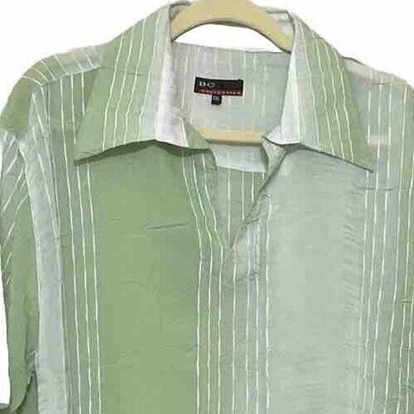 BC Collection Mens Green White Pull Over Striped Casual Shirt Size 2XL - Picture 3 of 7